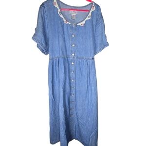 Vintage True Blue Coquette Y2k Cottagecore Maxi Denim Cotton Dress Size 22W